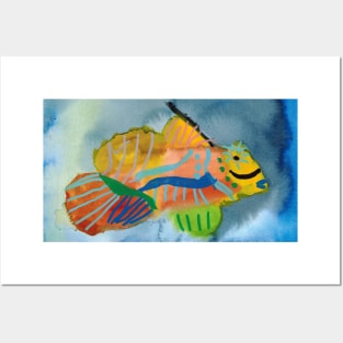 Colorful Mandarin Fish in Watercolors Posters and Art